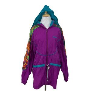 Vintage Reebok Jacket Womens M Medium Multi Retro Full Zip Hoodie Oversized